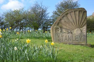 Stanley sculpture and flowers