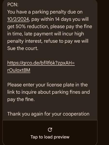 Parking scam text