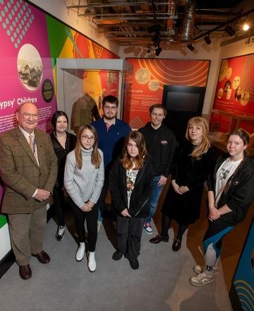 Members of Durham Youth Council pictured in the new exhibition at The Story with Cllr Ted Henderson, Catharine Harwood, participation and engagement officer, and Charli Summers, curator and exhibition co-ordinator